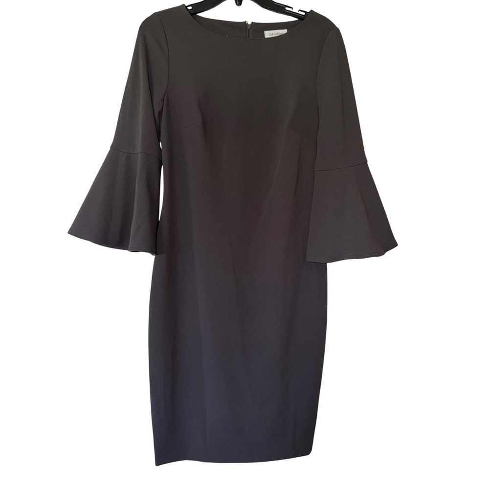Calvin Klein Gray Bell Sleeve Sheath Dress Size 8